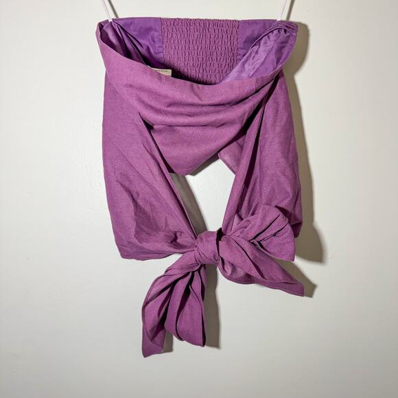 Commense Tops - Commense Purple Linen Blend Smocked Strapless Tie Front Bandeau Crop Top
